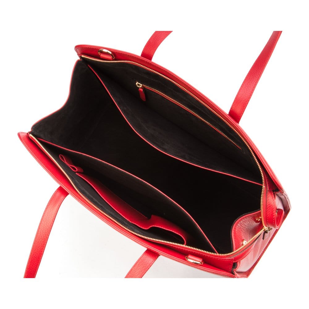 Ladies' leather 15" laptop handbag, red, inside