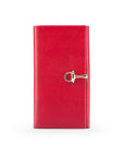 Red Ladies Tall Leather Purse With Brass Clasp 8 CC