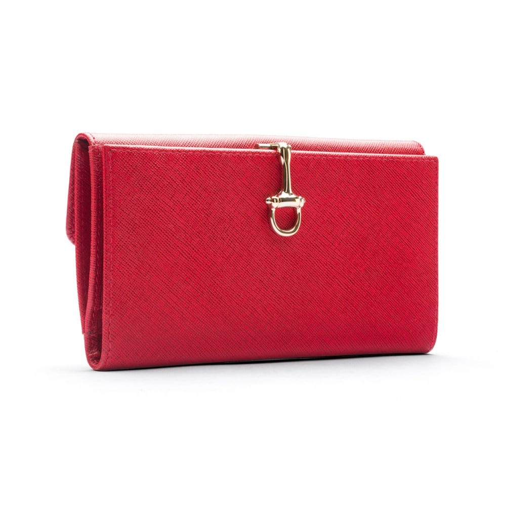 Red Ladies Tall Leather Purse With Brass Clasp 8 CC