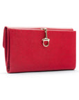 Red Ladies Tall Leather Purse With Brass Clasp 8 CC