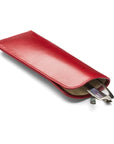 Large leather glasses case, red, open