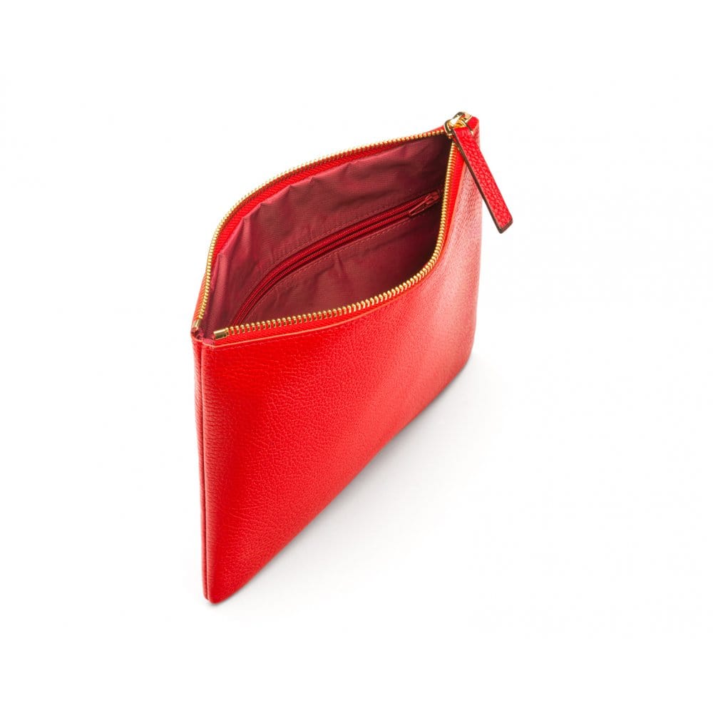 Large leather makeup bag, red, inside