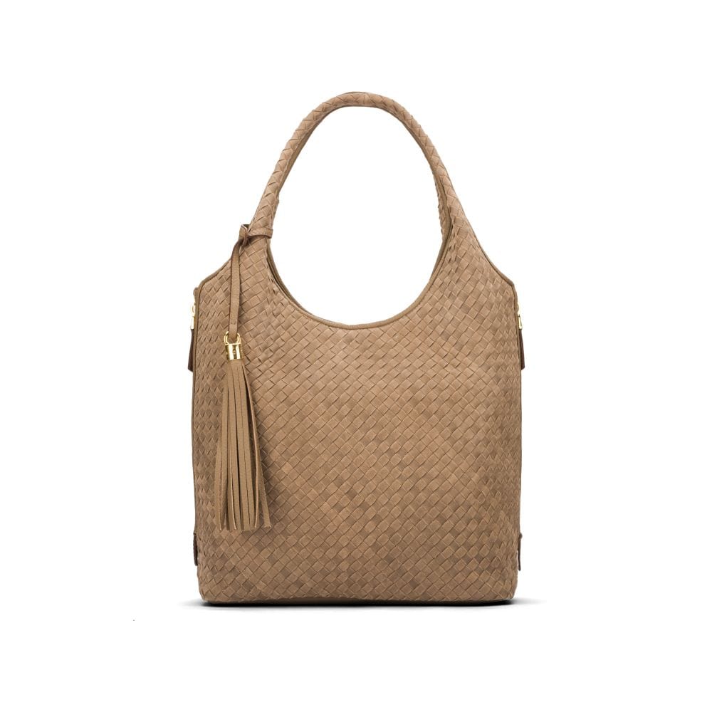 Large Woven Leather Bag - Red