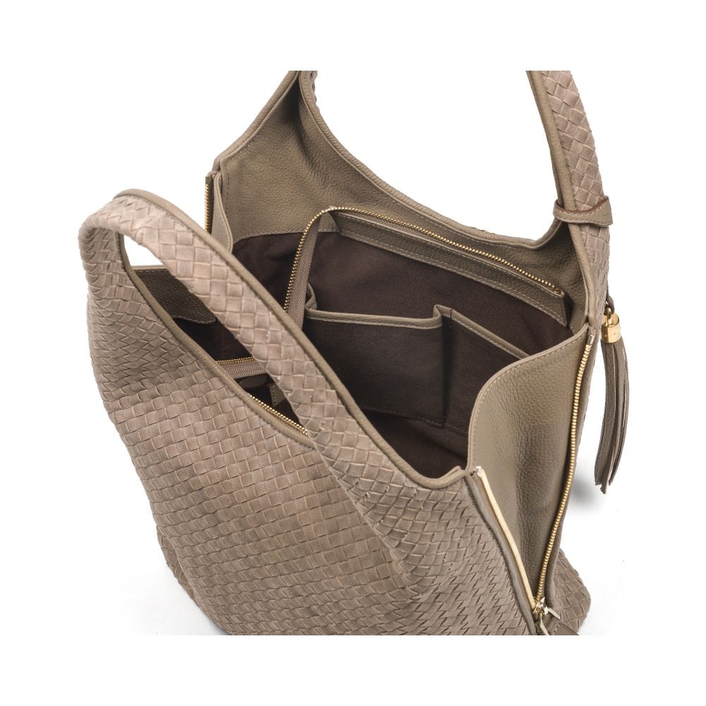 Large Woven Leather Bag - Red