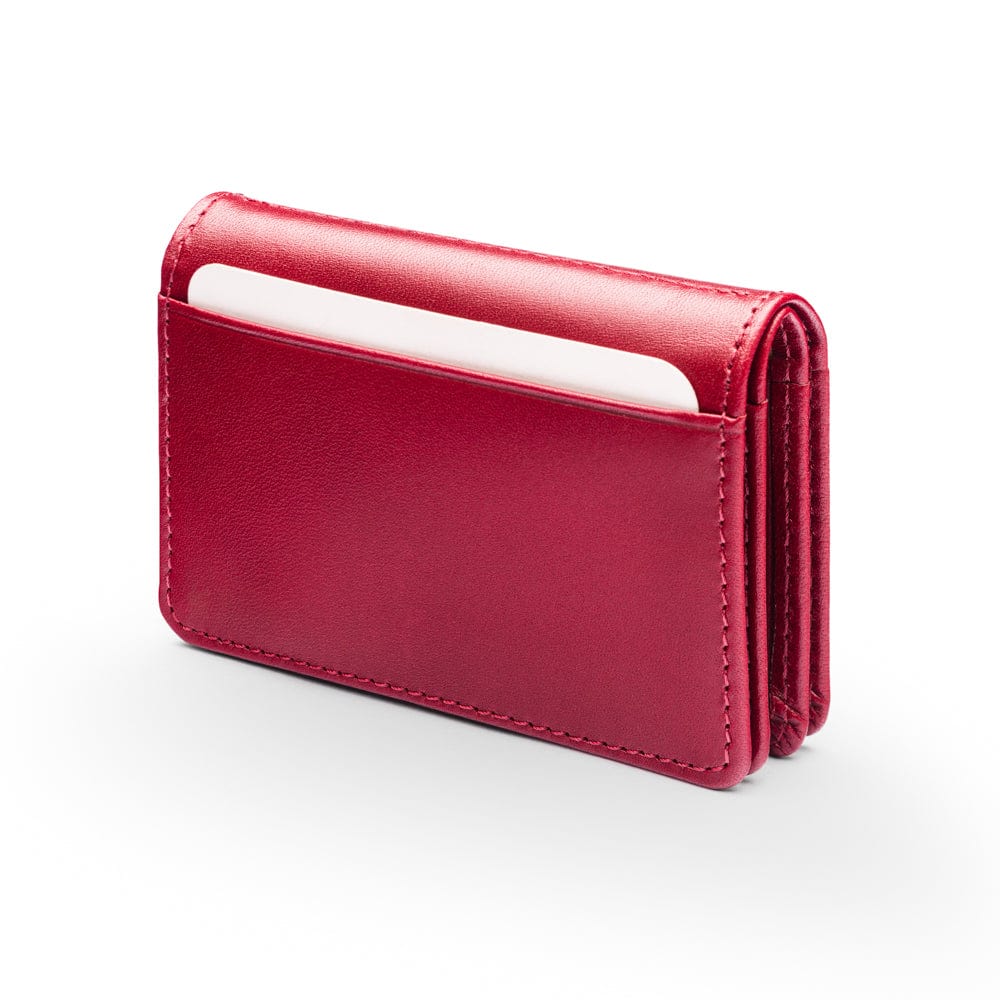Leather bifold card wallet, red, front view