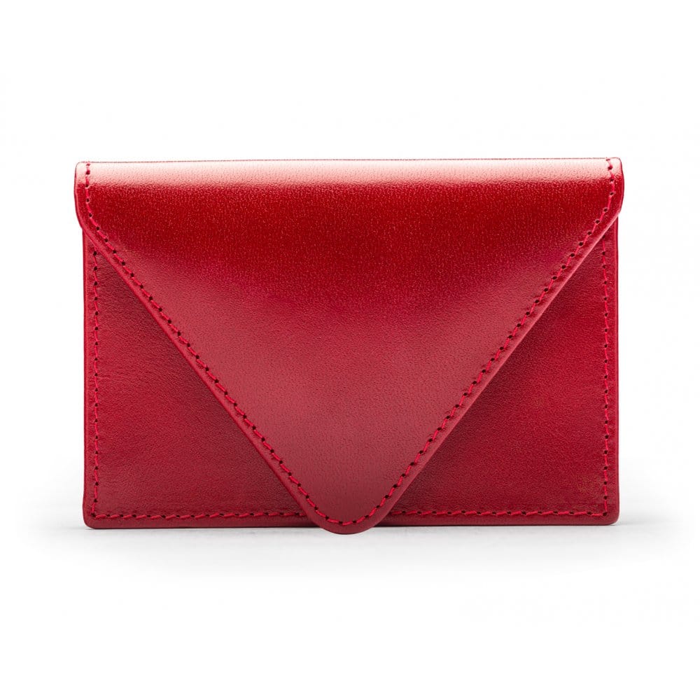 Leather business card envelope, red, front