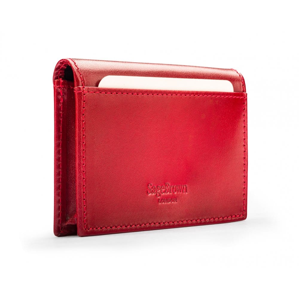 Leather business card envelope, red, back