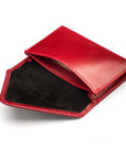 Leather business card envelope, red, open