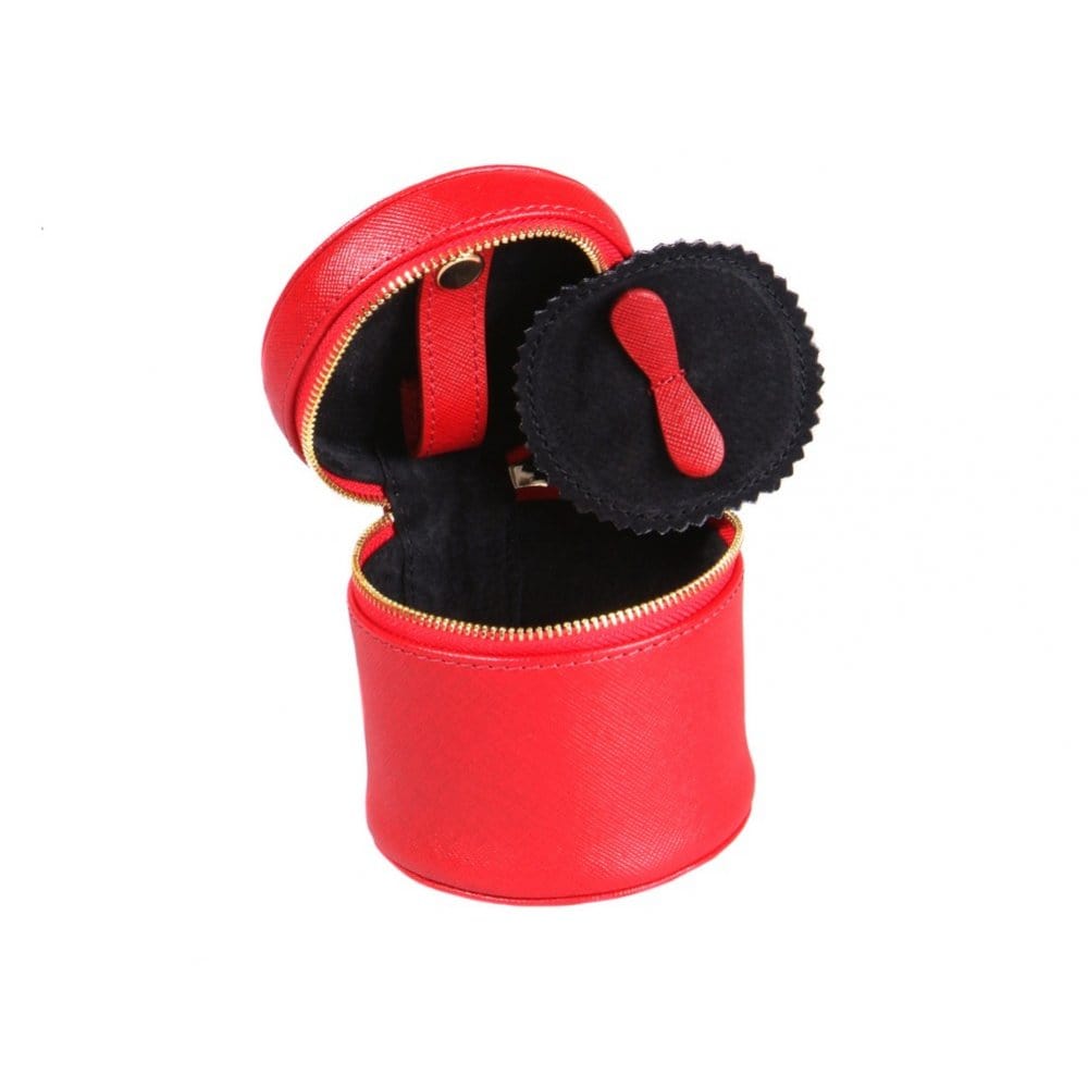 Red Leather Cylindrical Jewellery Case