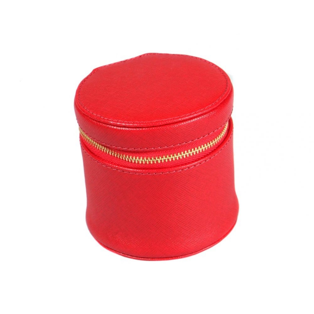 Red Leather Cylindrical Jewellery Case