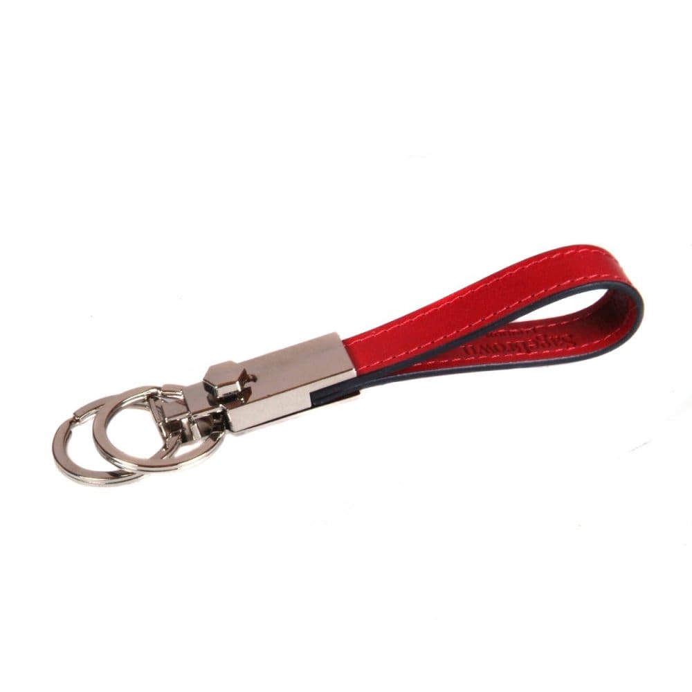 Leather detachable key ring, red, front