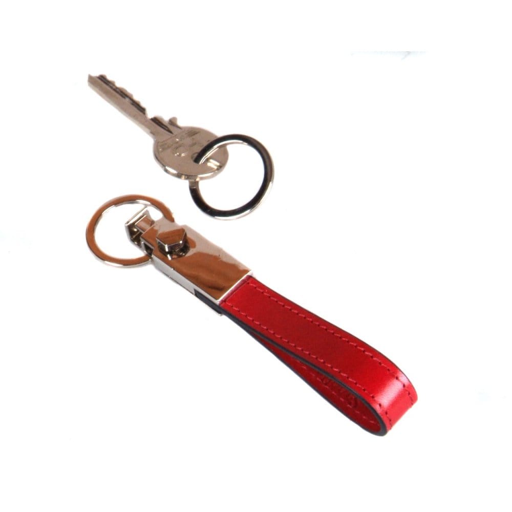 Leather detachable key ring, red