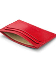 Flat leather credit card holder with middle pocket, 5 CC slots, red saffiano, inside