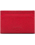 Flat leather credit card holder 5 CC, red saffiano, back view