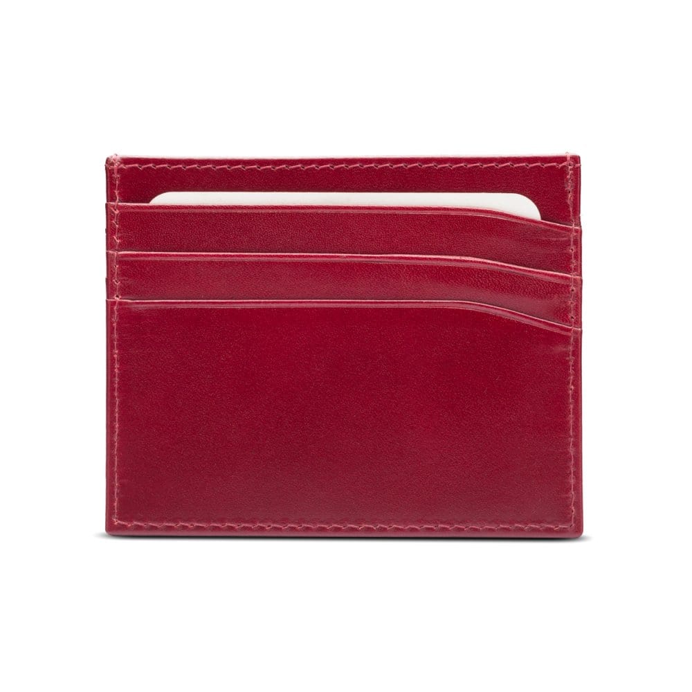 Leather flat credit card wallet 6 CC, red, front