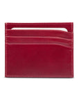 Leather flat credit card wallet 6 CC, red, front