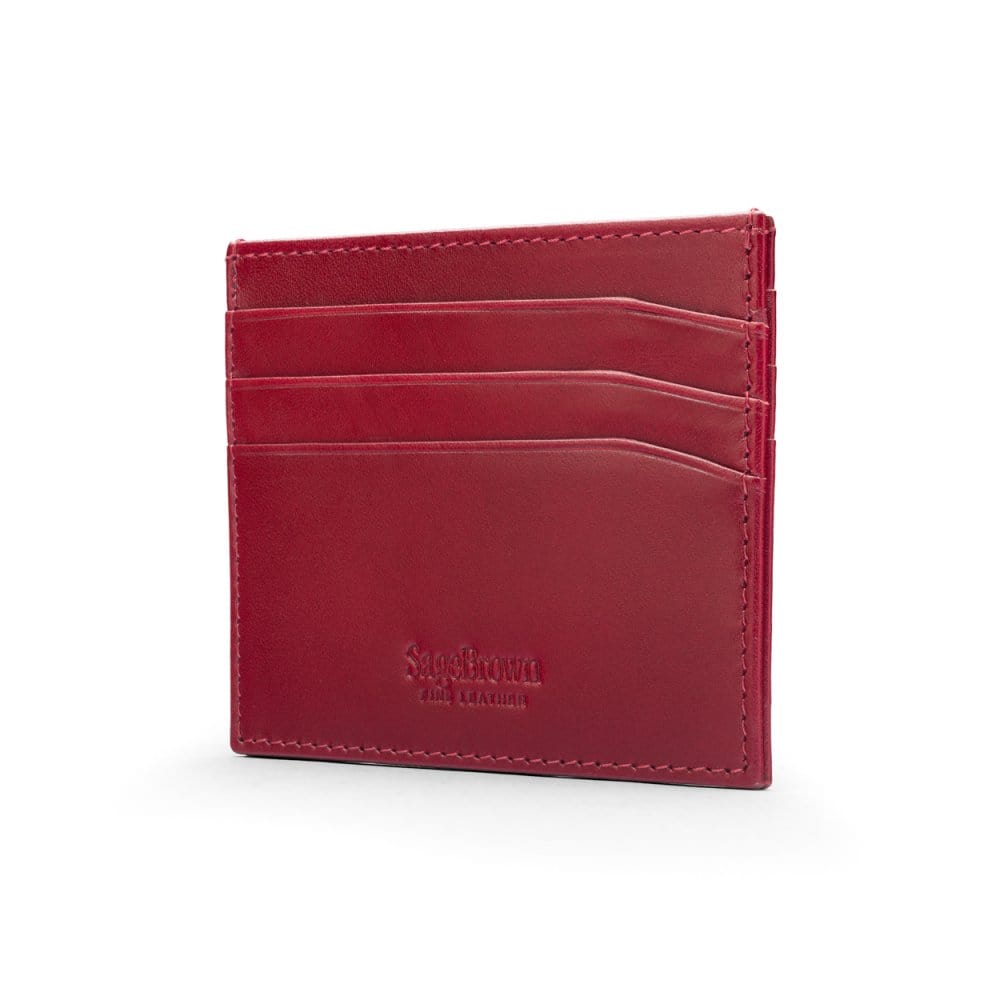 Leather flat credit card wallet 6 CC, red, back