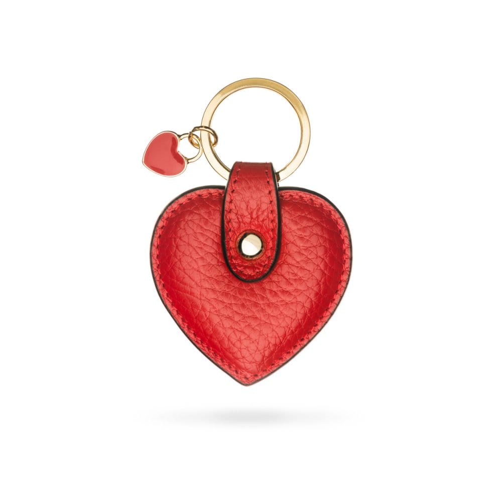 Leather heart shaped key ring, red, front
