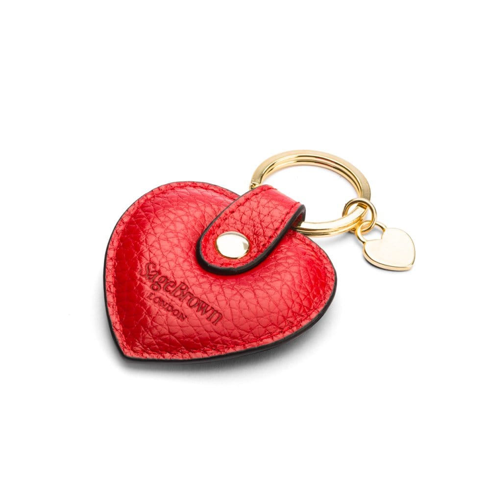 Leather heart shaped key ring, red, back