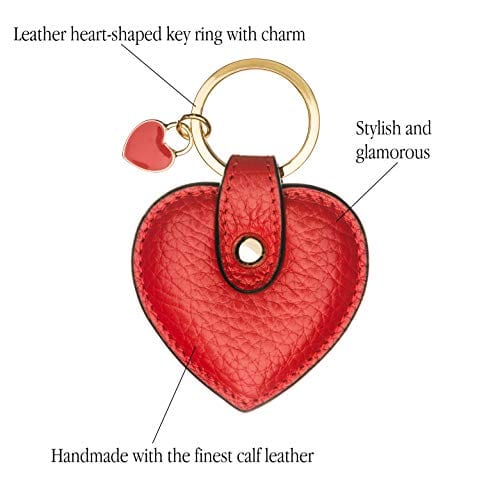 Leather heart shaped key ring, red, features