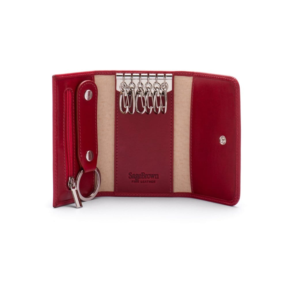 Key wallet with detachable key fob, red, inside