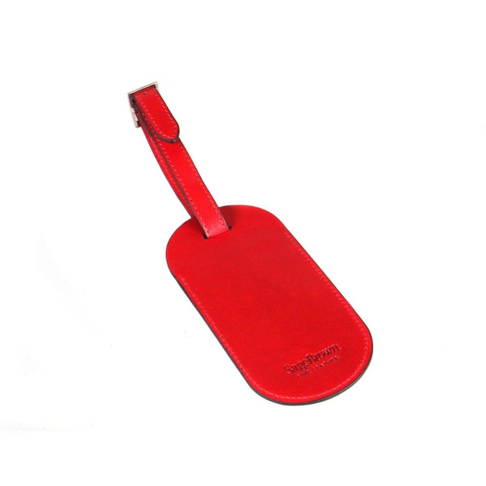 Leather luggage tag, red, back