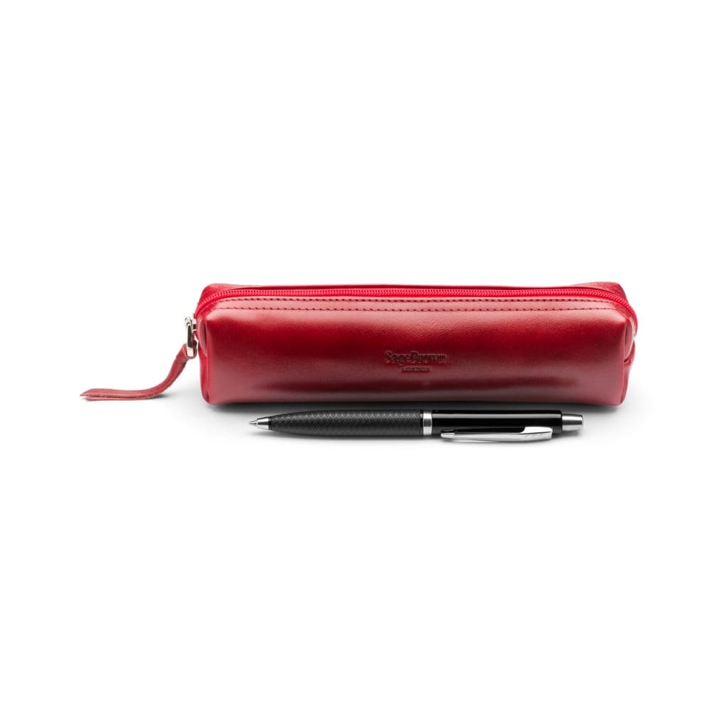 Leather pencil case, red, front