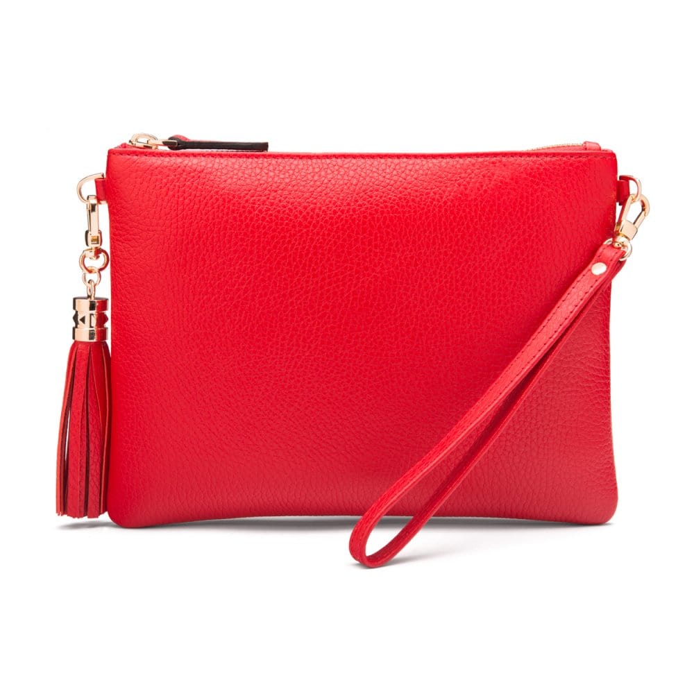 Leather cross body bag with chain strap, red, without shoulder strap