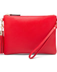 Leather cross body bag with chain strap, red, without shoulder strap