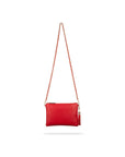 Leather cross body bag with chain strap, red, front