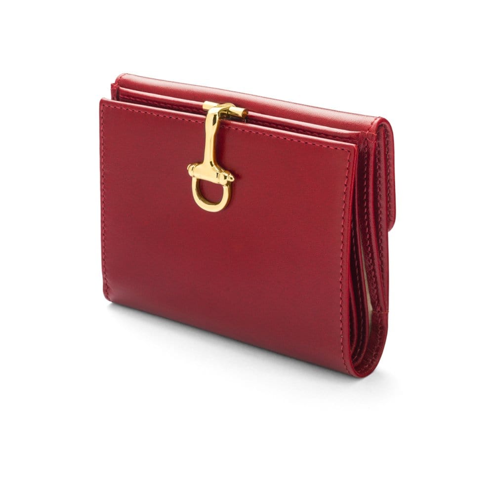 Leather purse with brass clasp, red, front view
