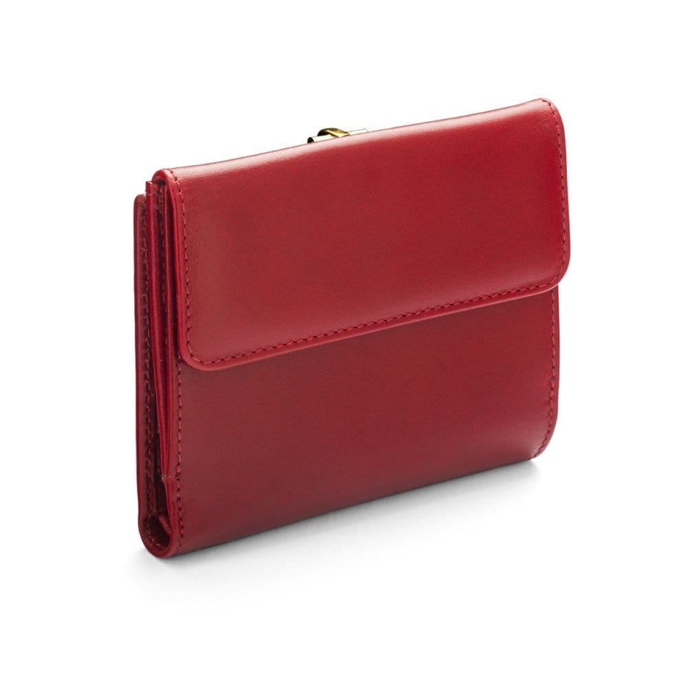 Leather purse with brass clasp, red, back