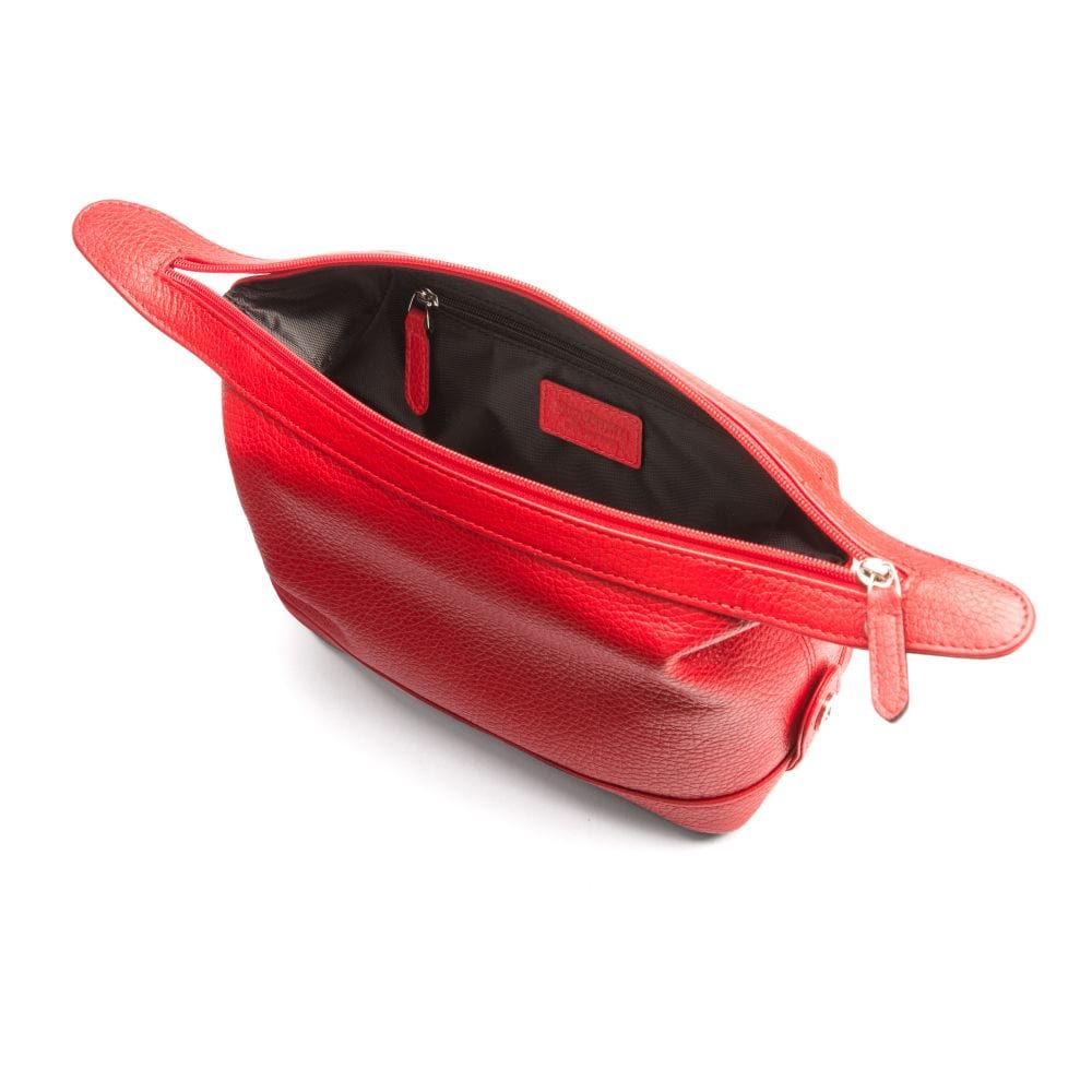 Leather wash bag, red, inside view