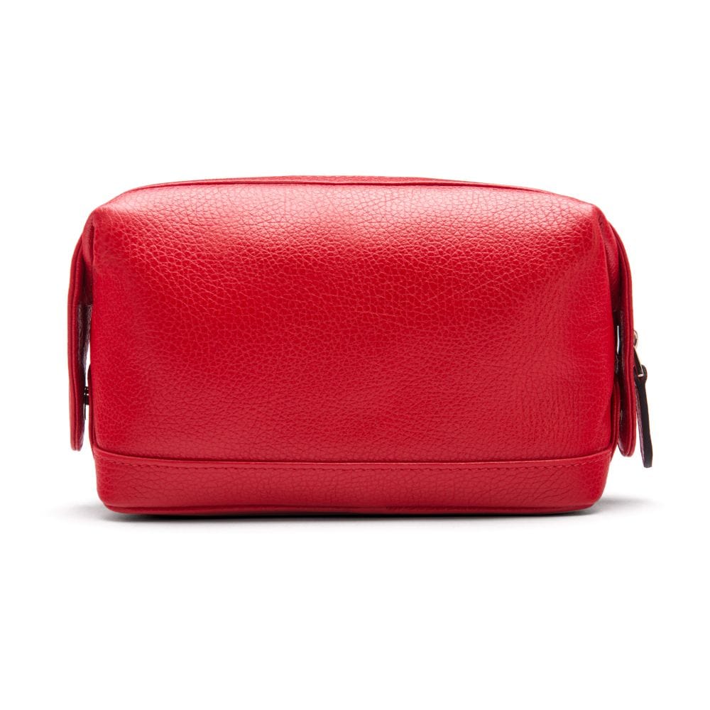 Leather wash bag, red, front view