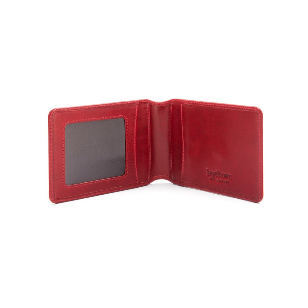 Leather travel card wallet, red, open