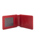 Leather travel card wallet, red, open