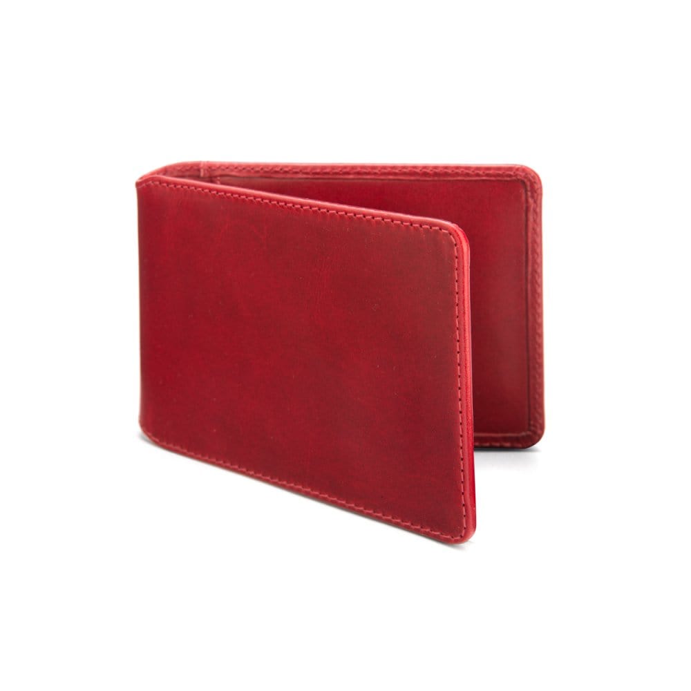 Leather travel card wallet, red, front