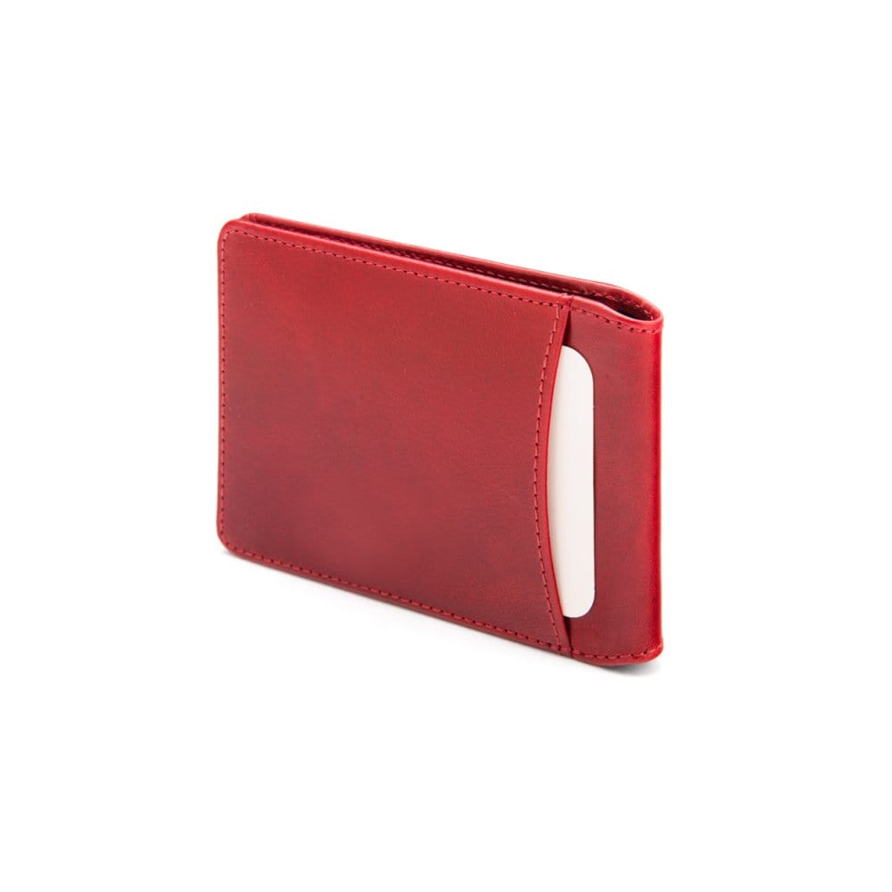 Leather travel card wallet, red, back