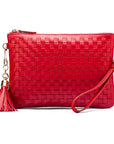 Leather woven cross body bag, red, front view