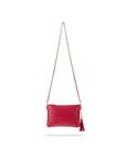 Leather woven cross body bag, red, with long strap