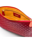 Leather woven cross body bag, red, inside 