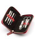 Leather zip around 7 piece manicure set, red, inside