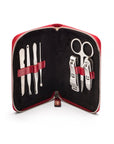 Leather zip around 7 piece manicure set, red,, open