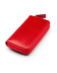 Leather zip around key case, red, front