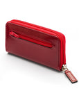 Leather zip around key case, red, back