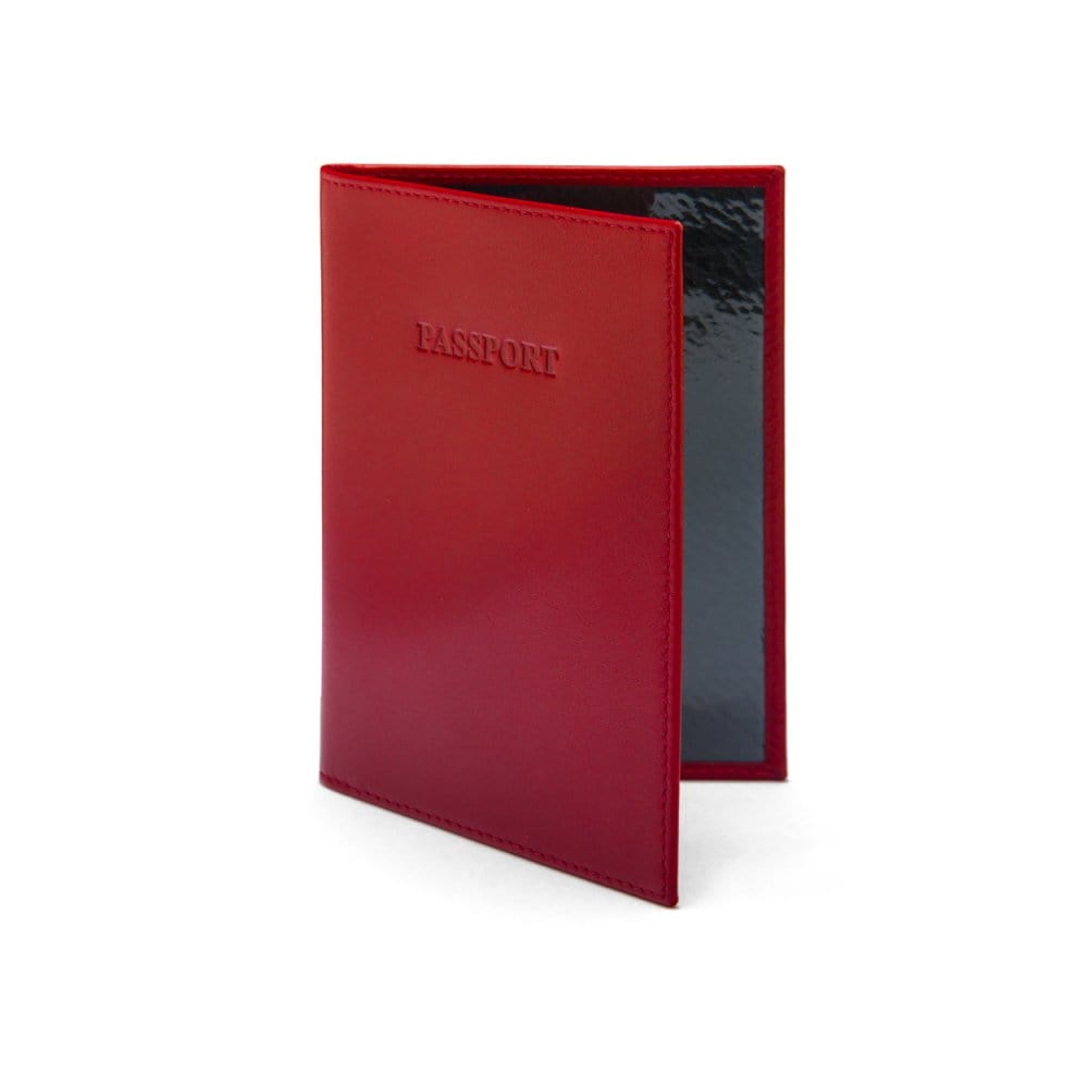 Luxury leather passport cover, red, front