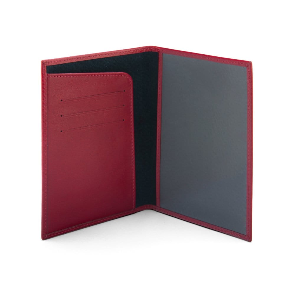Luxury leather passport cover, red, inside