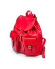 Leather backpack with pockets, red, side