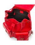 Leather backpack with pockets, red, inside