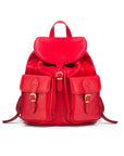 Leather backpack with pockets, red, front